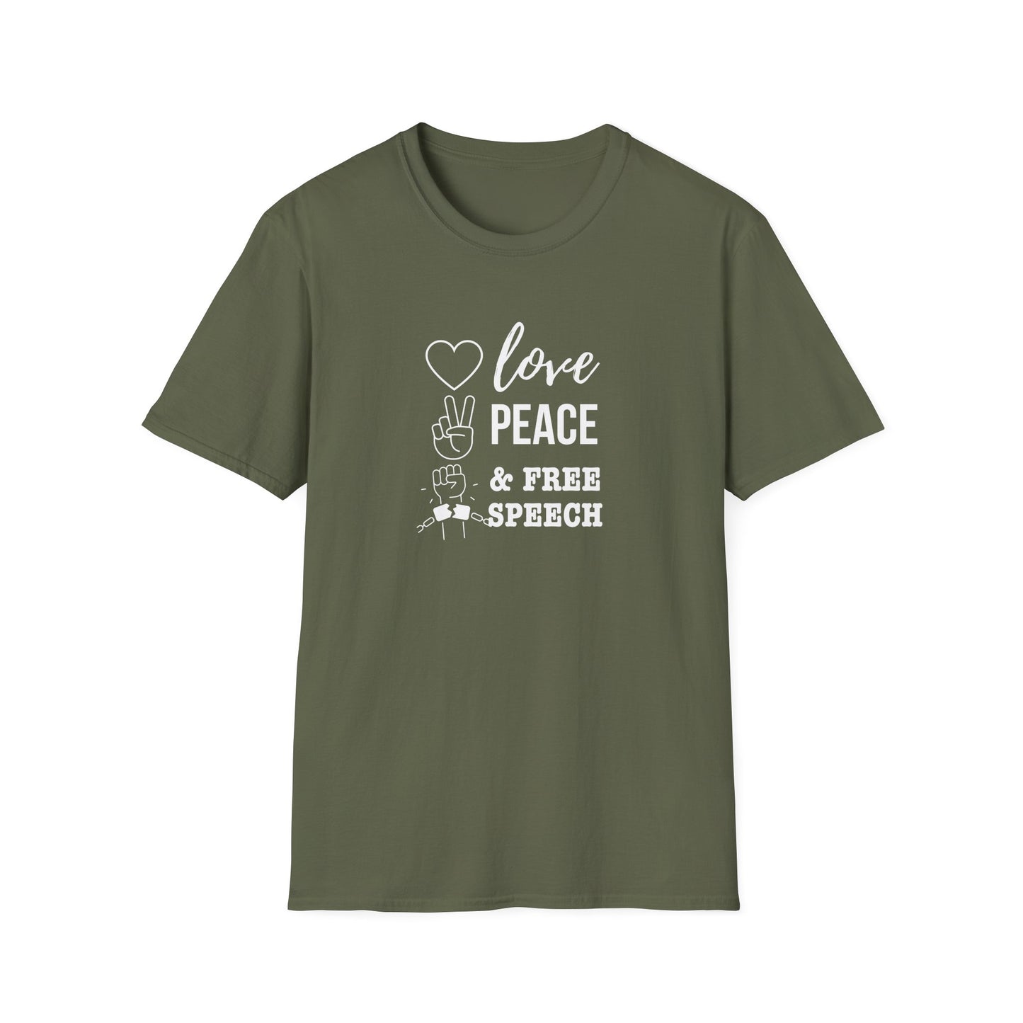 Love, Peace & Free Speech Soft-style Tee