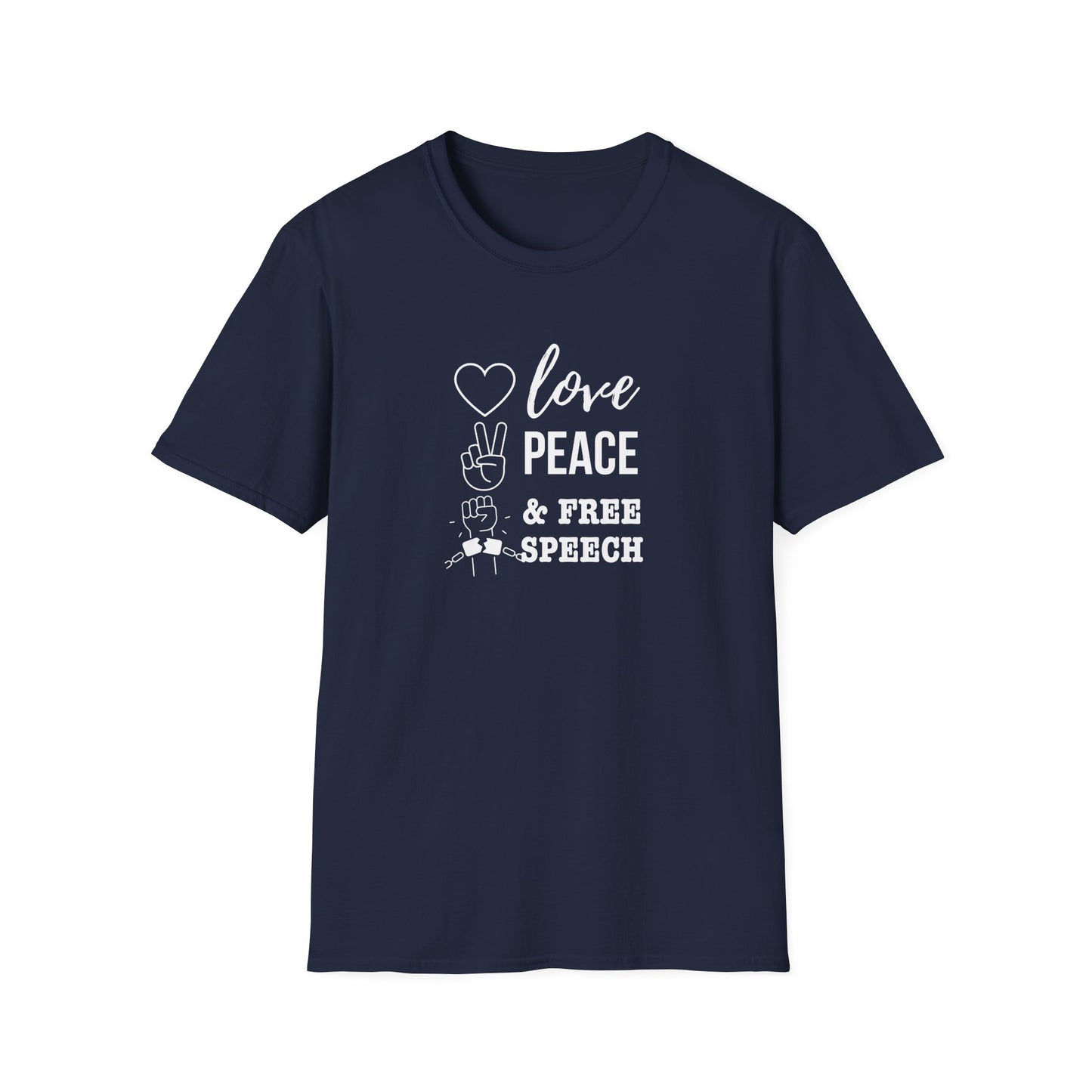 Love, Peace & Free Speech Soft-style Tee
