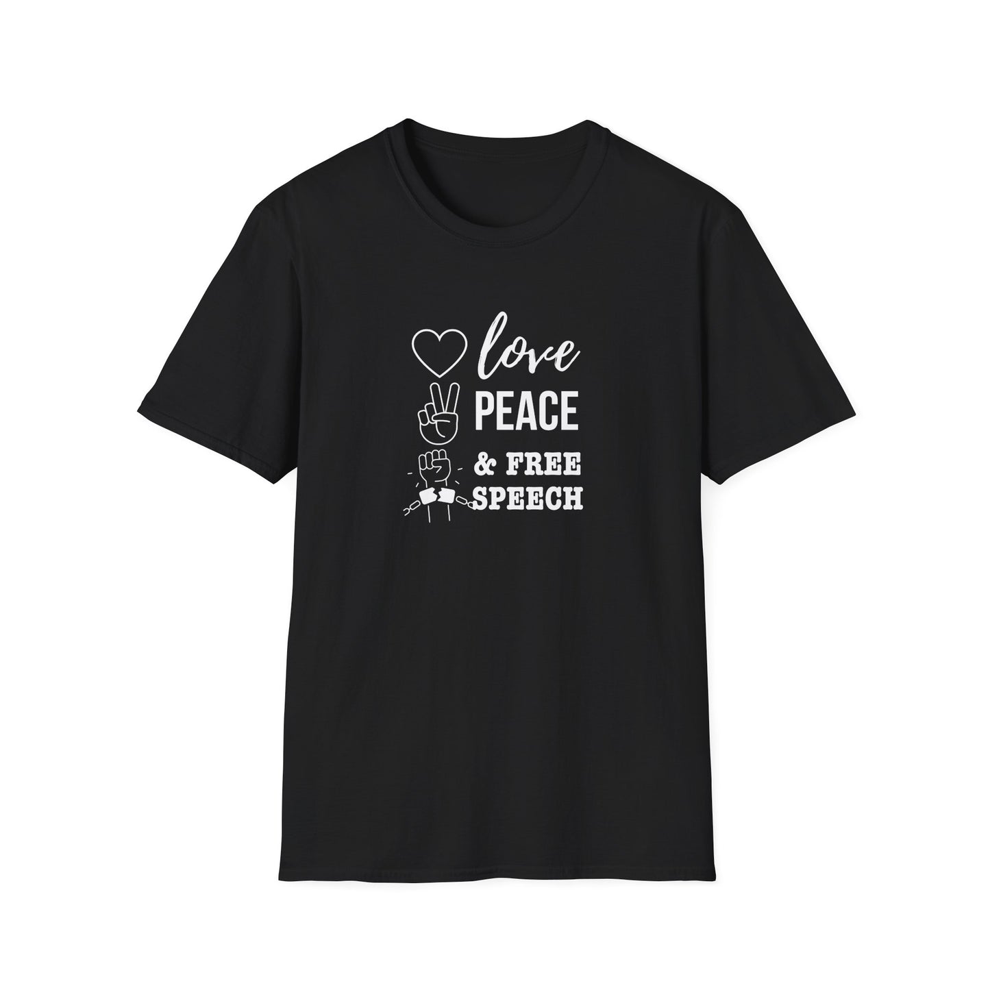 Love, Peace & Free Speech Soft-style Tee